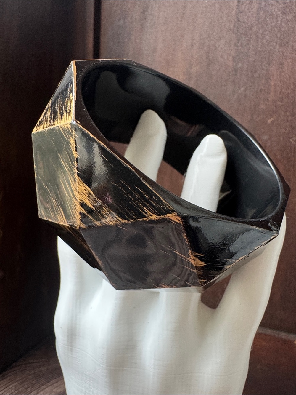 Black and Gold Geometric Retro Bangle Bracelet